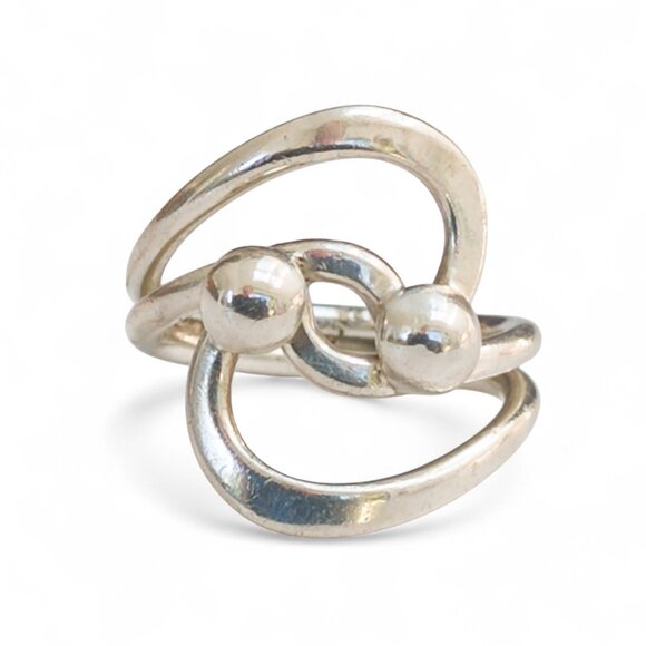 Hand‑Made Modernist Sterling Bypass Ring | Size 5 ¾ | Abstract Orb Design - Picture 1 of 10